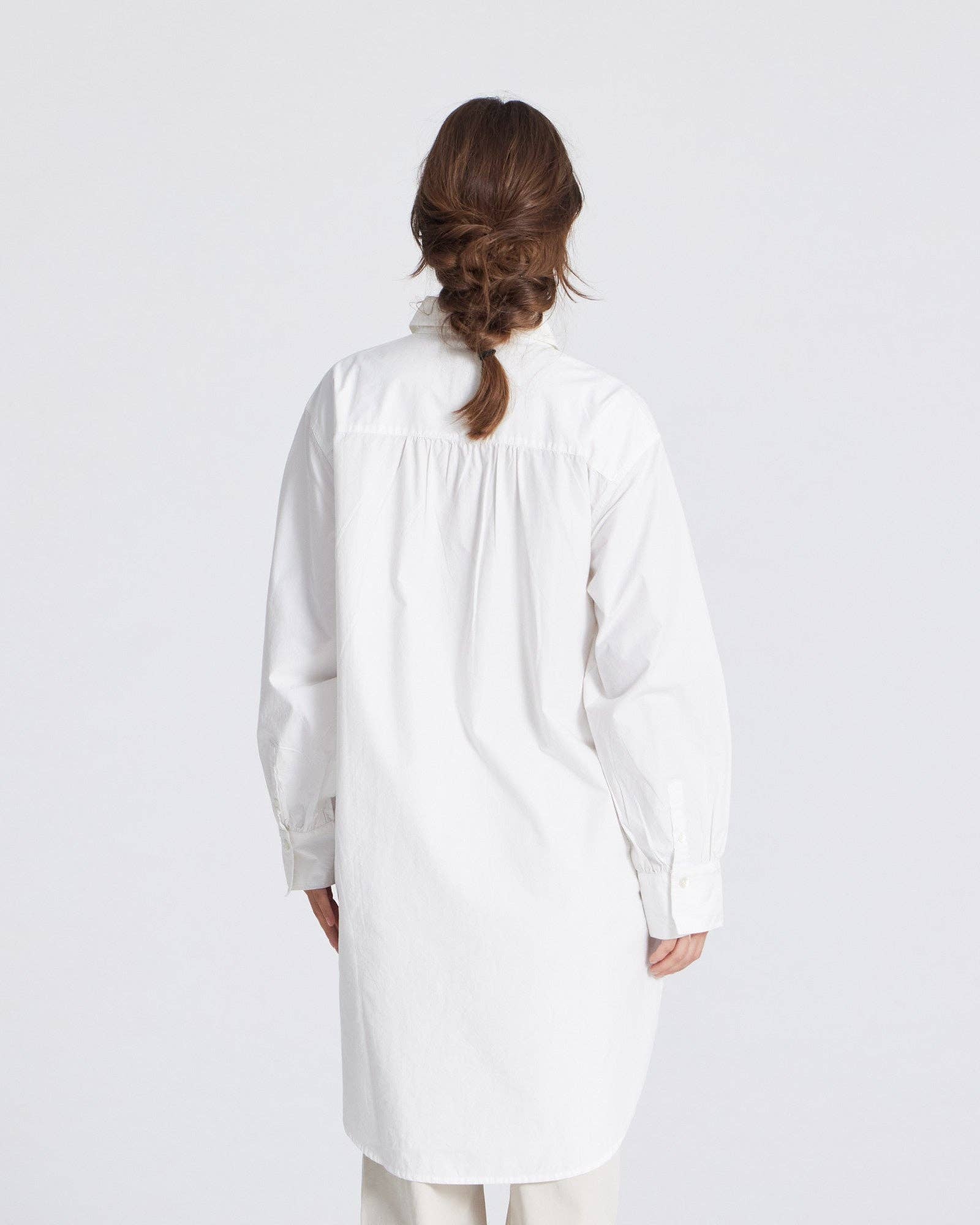 Tunica camicia oversize in popeline di cotone biologico bianca