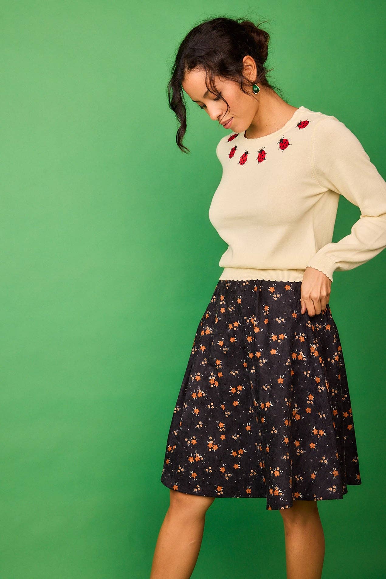 Maglia bianca con ricamo di coccinelle Gloria