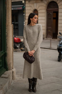 Abito lungo in maglia mélange effetto tweed