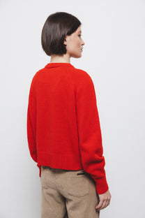 Cardigan in lana a maglia rasata con bottoni a contrasto