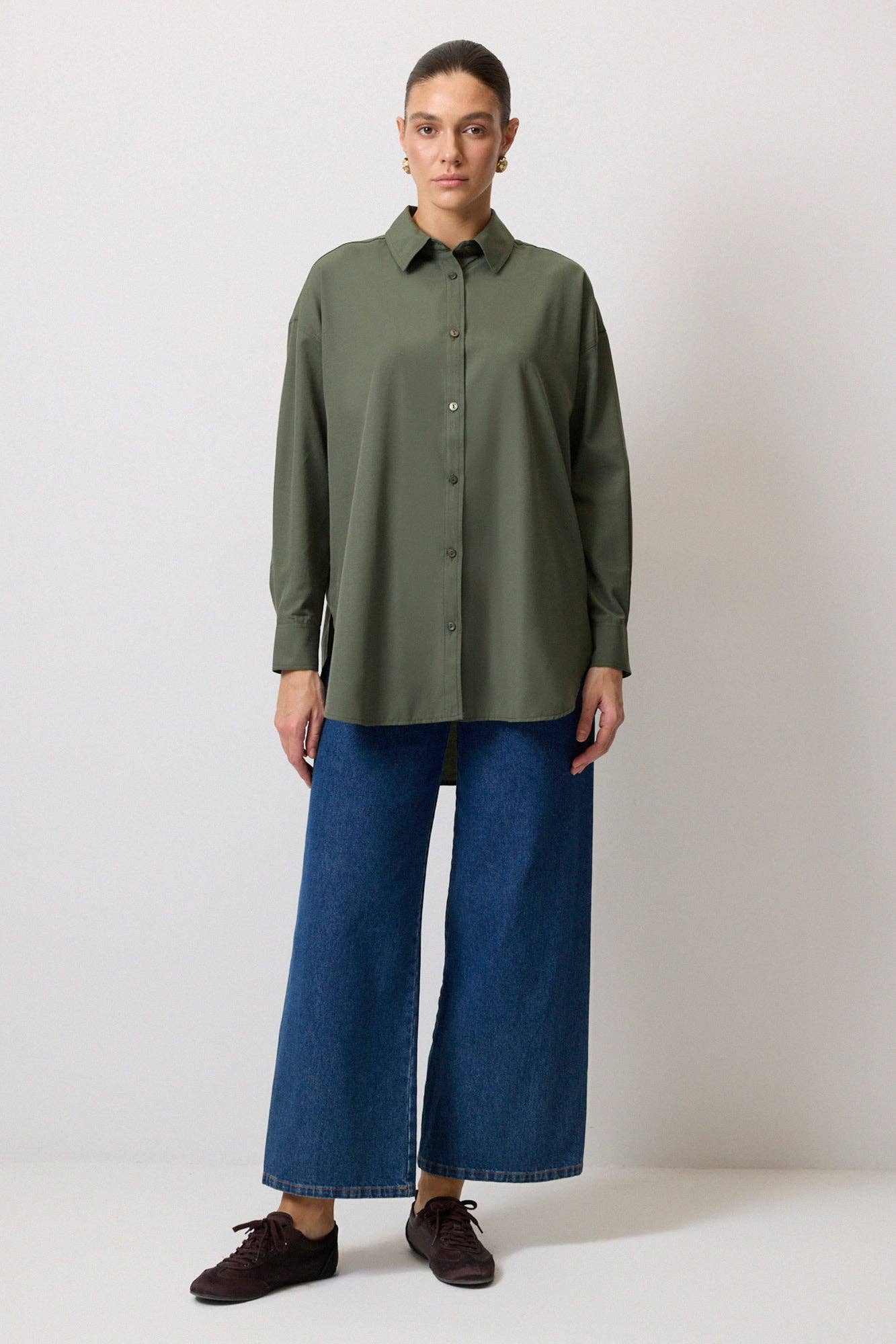 Camicia in popeline oversize color kaki