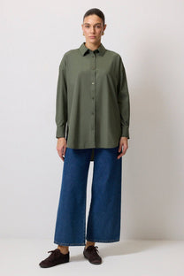 Camicia in popeline oversize color kaki