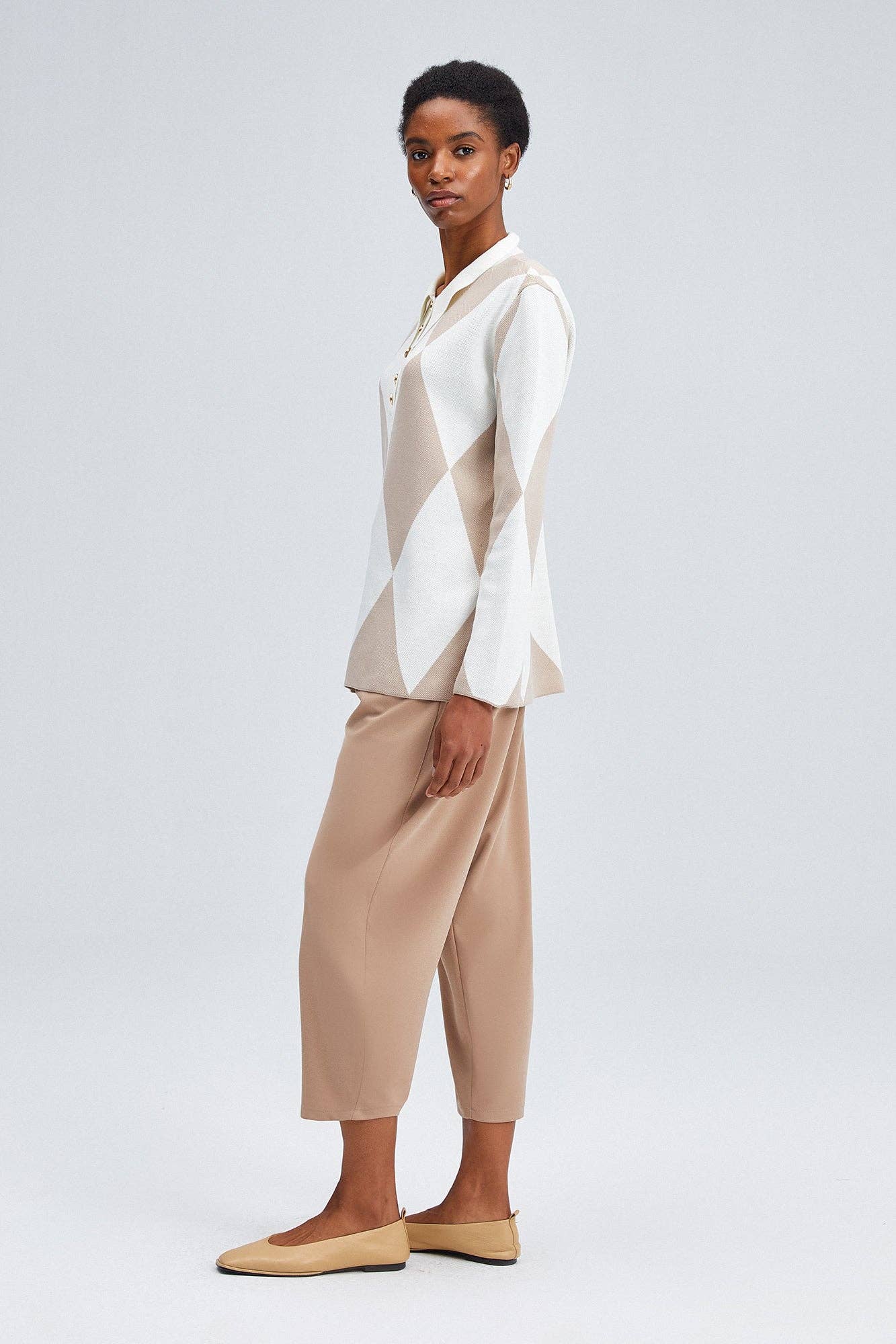 Tunica in maglia con colletto polo a rombi