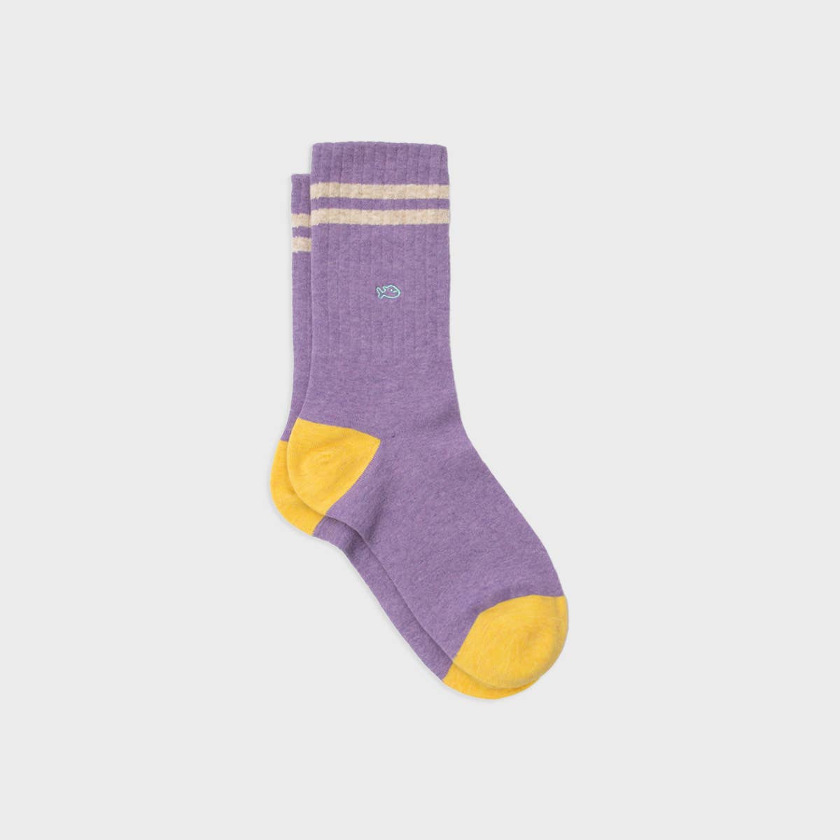 Calzini rétro in cotone pettinato viola mélange con dettagli gialli