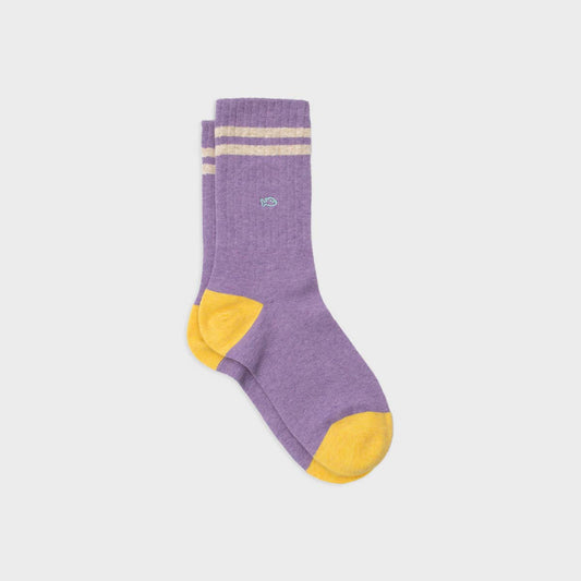 Calzini rétro in cotone pettinato viola mélange con dettagli gialli