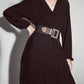 Abito lungo nero in lurex con scollo a V e cintura