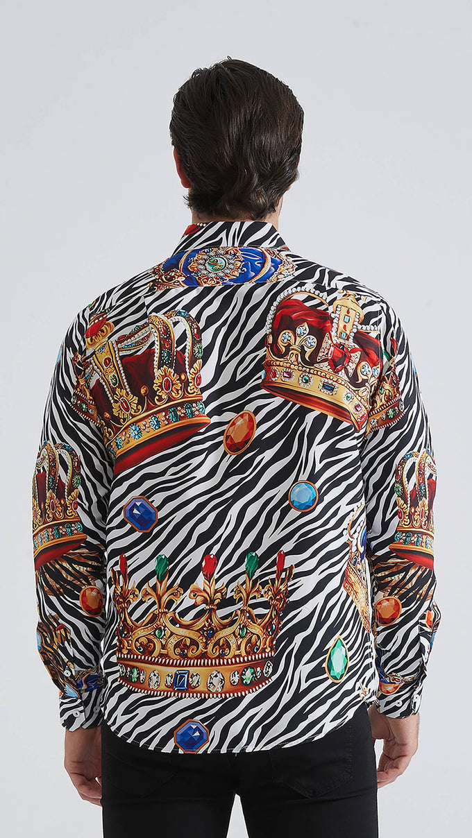 Camicia comfort a fantasia animalier con corone