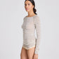 Maglia Amalie a righe marinare in lana ecru e grigio mélange