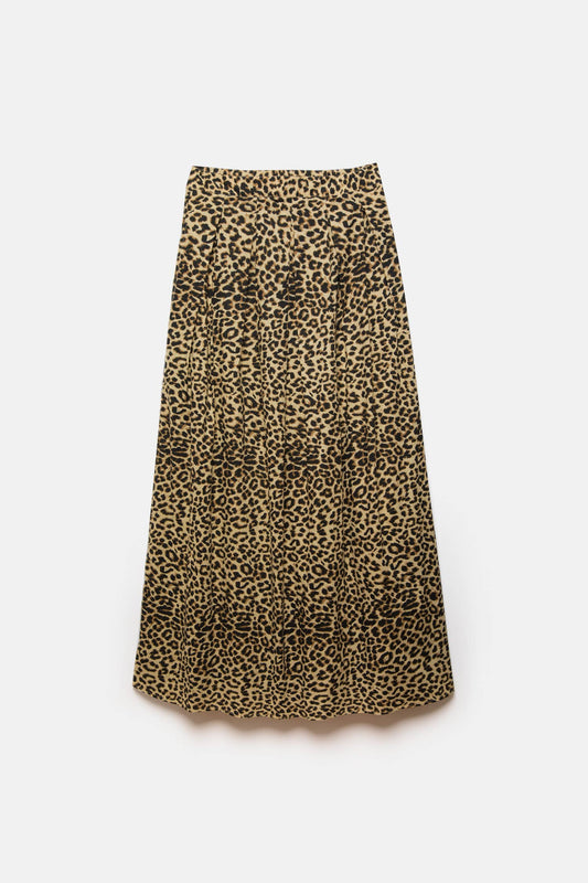 Gonna midi animalier plissettata in cotone