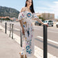 Abito lungo boho stampato con maniche a palloncino