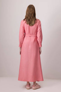 Abito camicia rosa con cintura in misto cotone