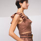 Top crop aderente con volant