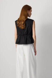 Gilet utility nero con coulisse in vita in misto cotone