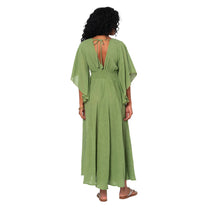 Abito lungo estivo boho in cotone verde