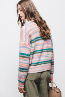 Maglione a righe in maglia con scollo a V