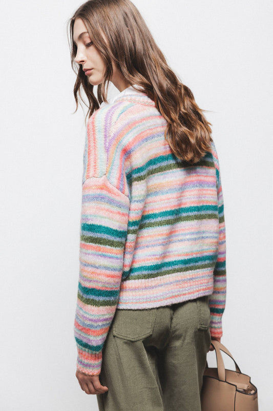 Maglione a righe in maglia con scollo a V