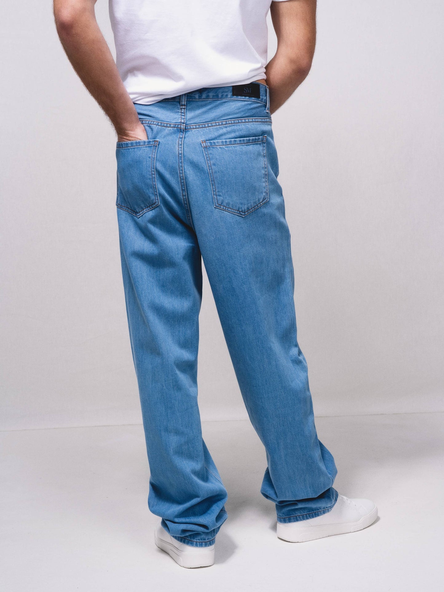 Jeans dritti in cotone a vita alta 5 tasche