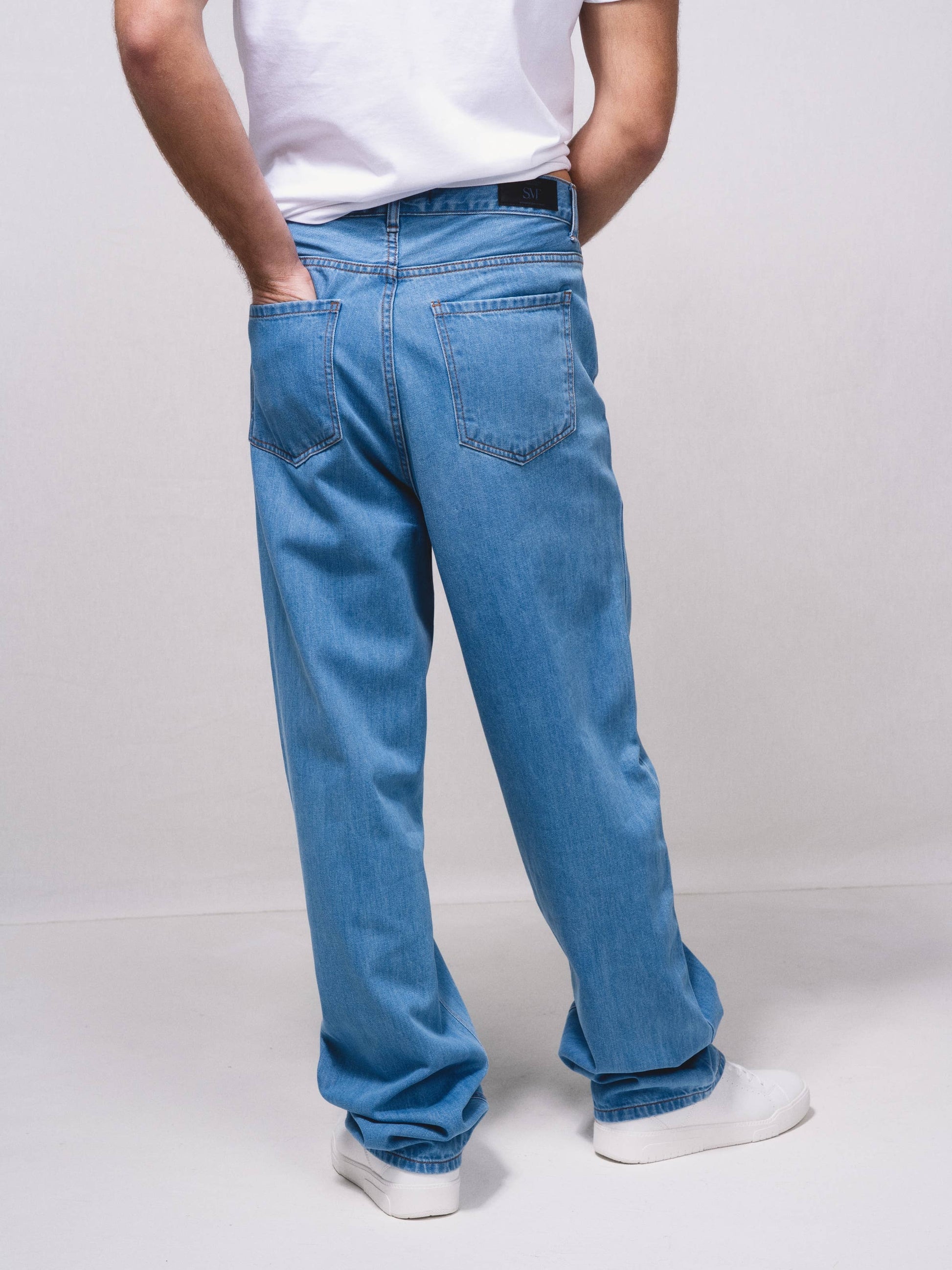 Jeans dritti in cotone a vita alta 5 tasche
