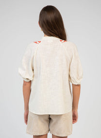Camicia ecru SIAMANY in voile di cotone con ricamo