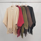Poncho in maglia con frange e zip, maniche a pipistrello