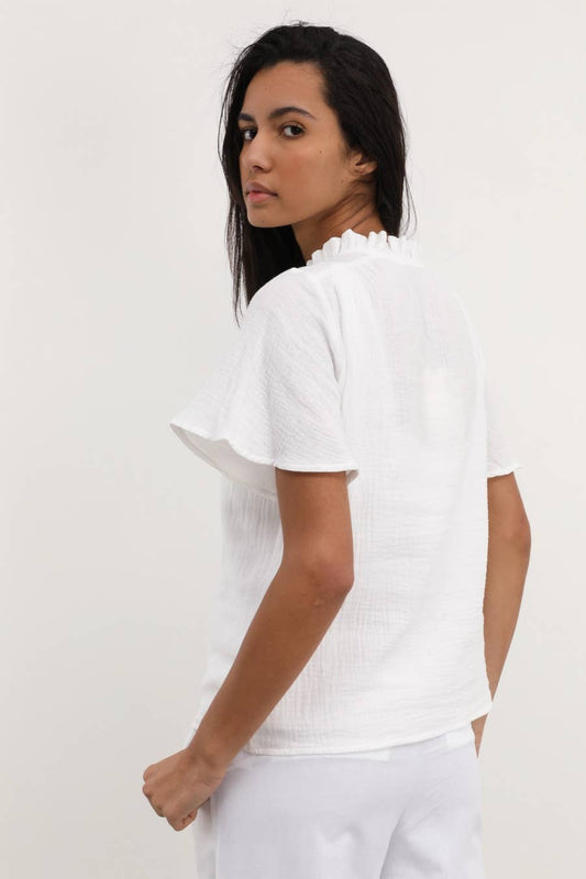 Blusa Tichka in cotone con laccetti e maniche a volant