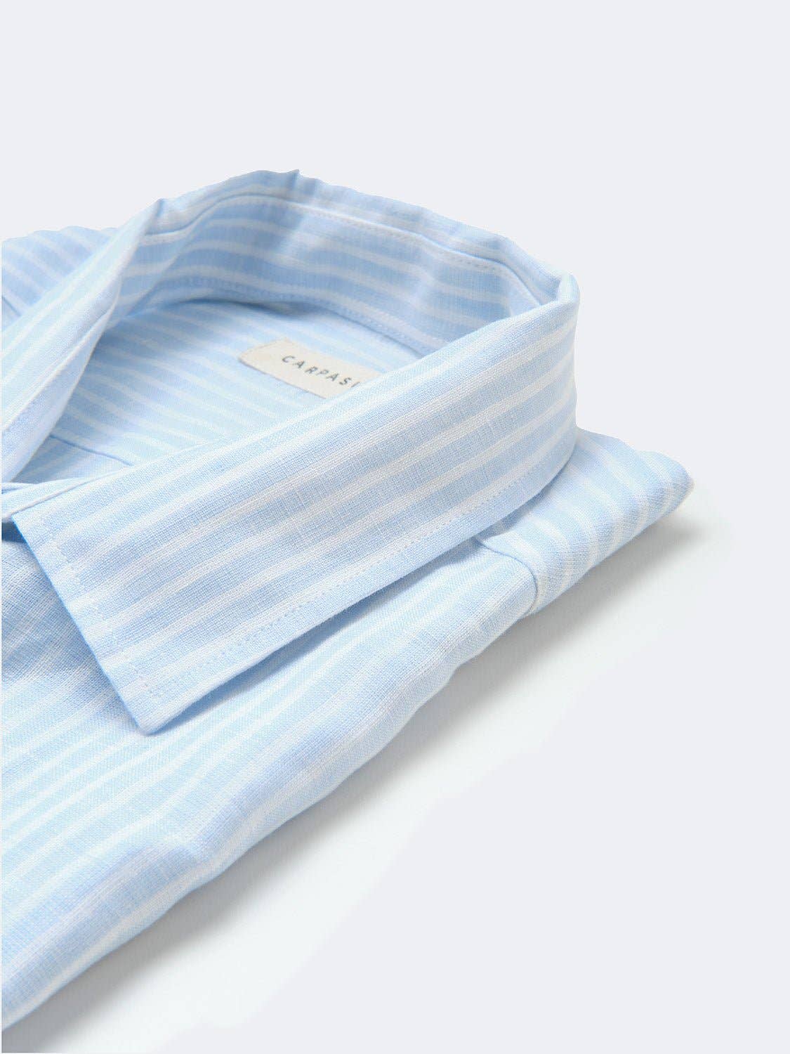 Camicia in lino a righe azzurro chiaro Avignon