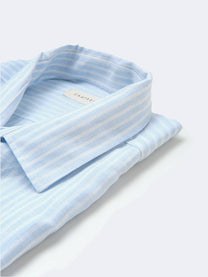 Camicia in lino a righe azzurro chiaro Avignon