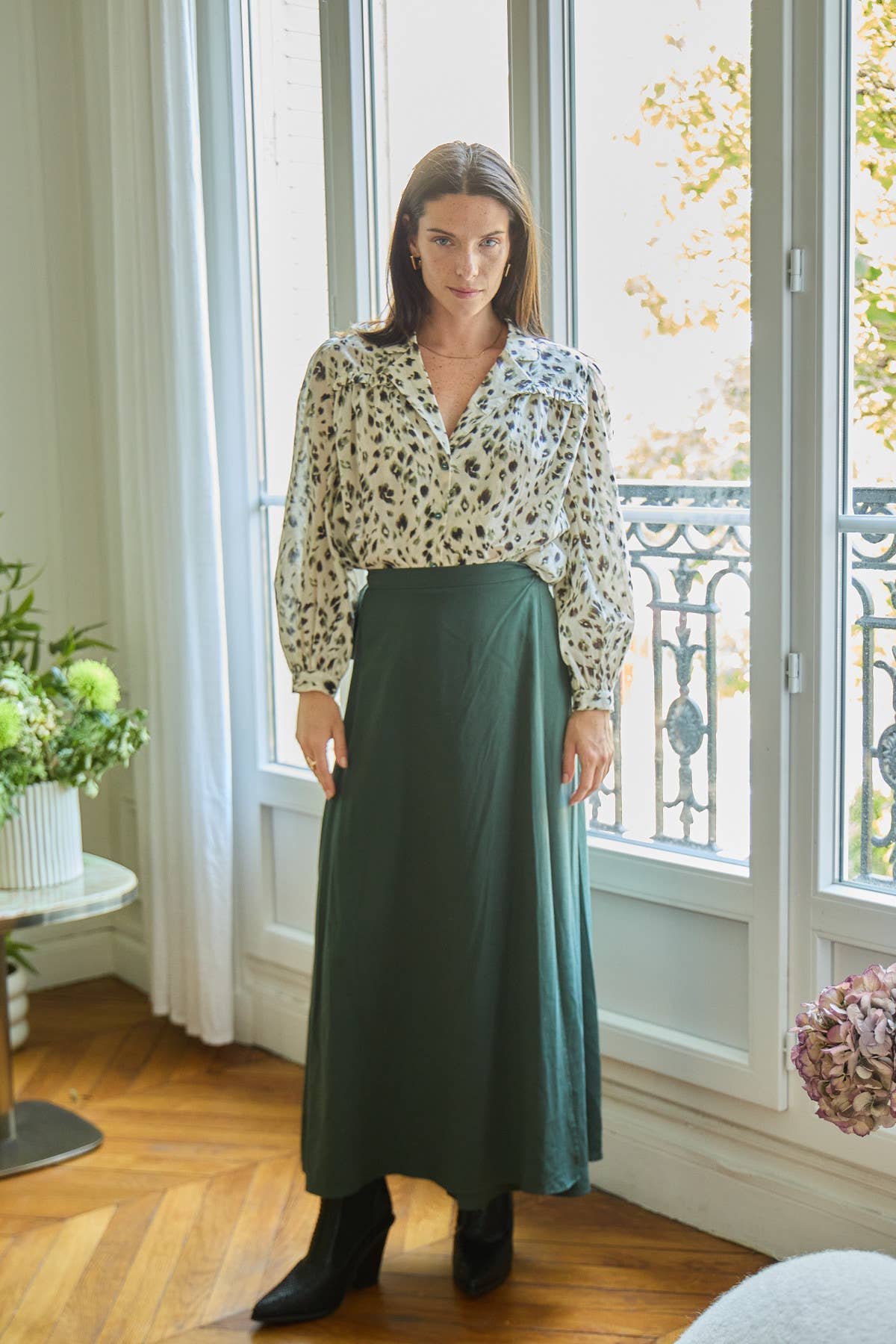 Gonna midi JALIA in Tencel verde