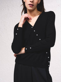 Maglione cache-cœur in maglia fine con perle