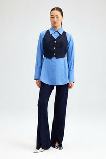Gilet gessato con bottoni