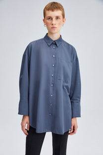 Camicia oversize in popeline misto cotone con bottoni