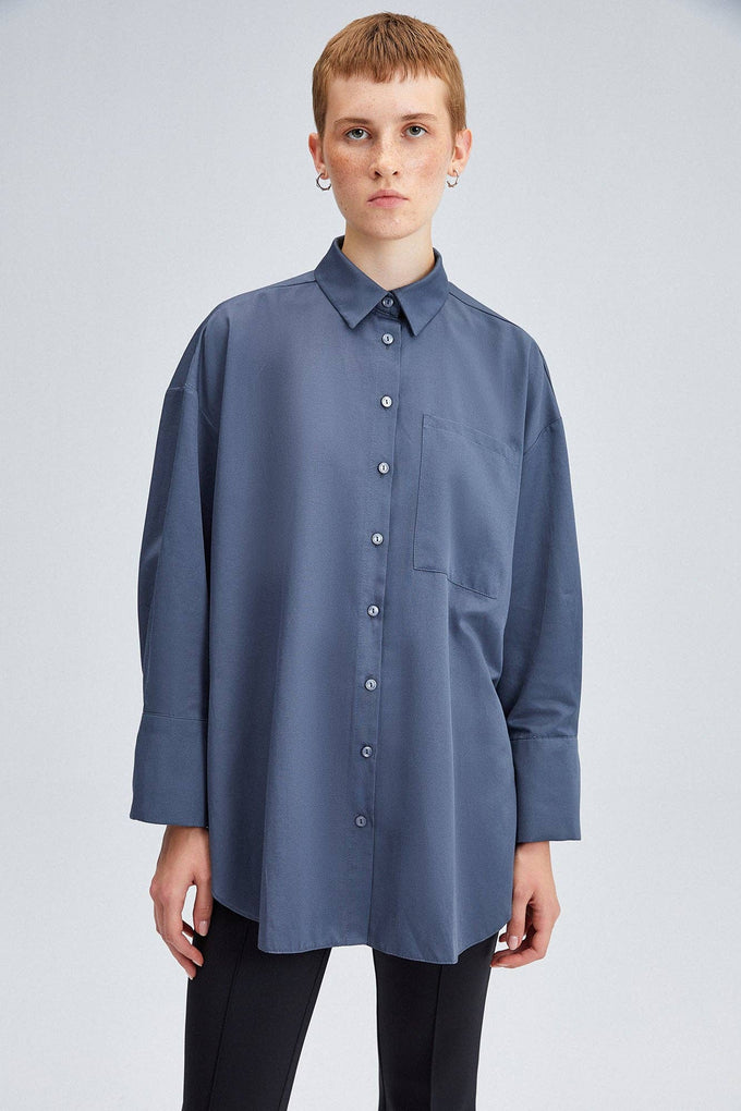 Camicia oversize in popeline misto cotone con bottoni