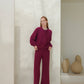 Maglione girocollo a costine in misto cashmere con maniche a palloncino