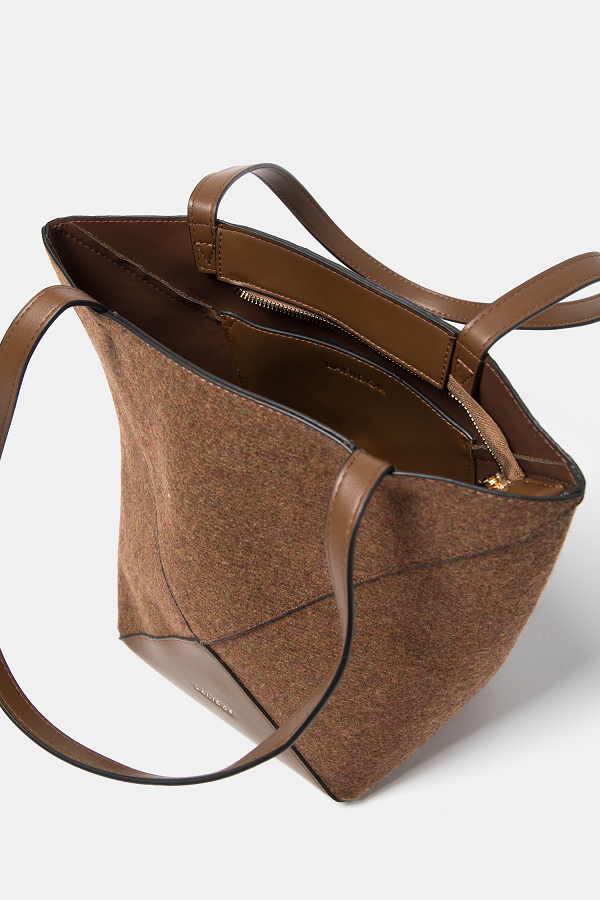 Borsa shopper in feltro con inserti effetto pelle