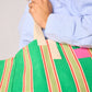 Borsa shopper a righe in cotone biologico verde