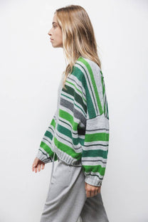 Cardigan in maglia a righe con maniche a palloncino