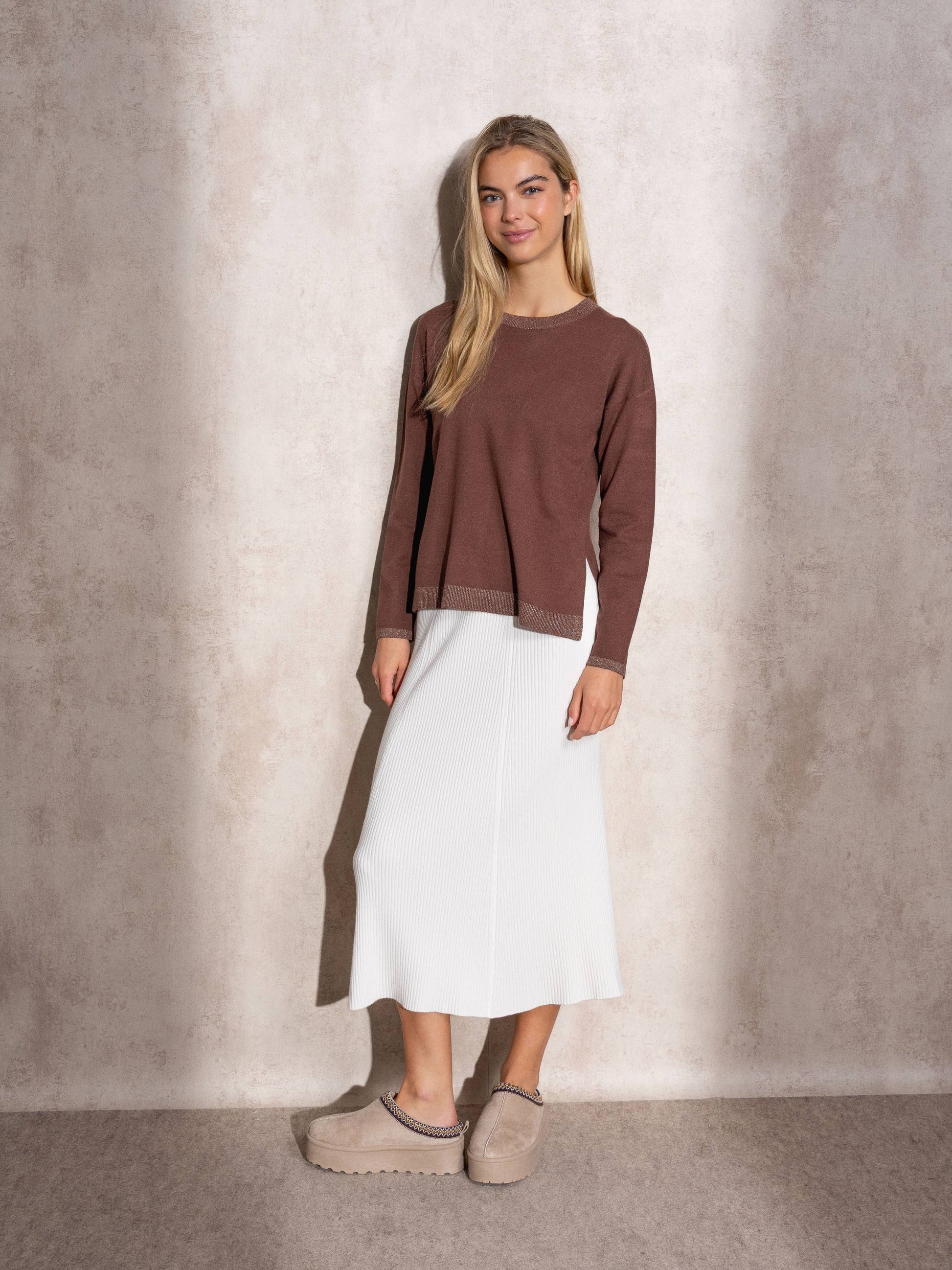 Maglione donna in maglia lurex girocollo