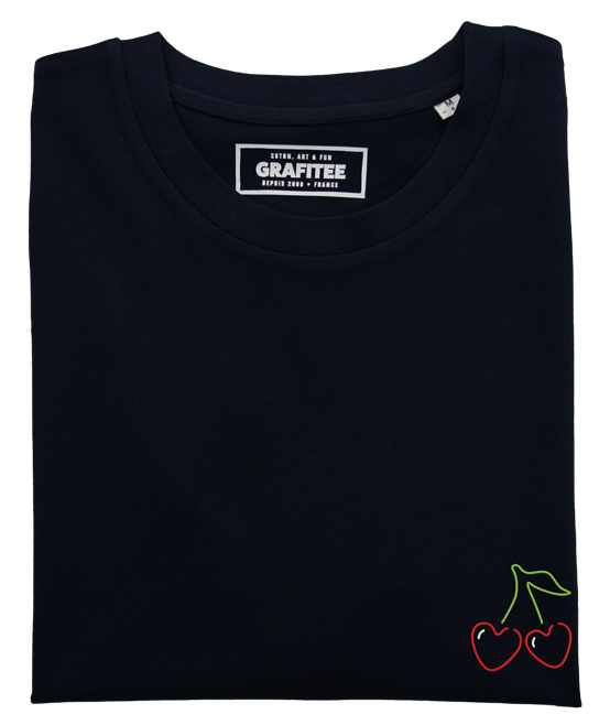 T-shirt unisex ricamata Cherry Love in cotone biologico