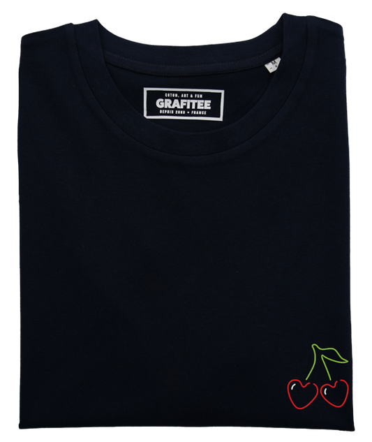 T-shirt unisex ricamata Cherry Love in cotone biologico