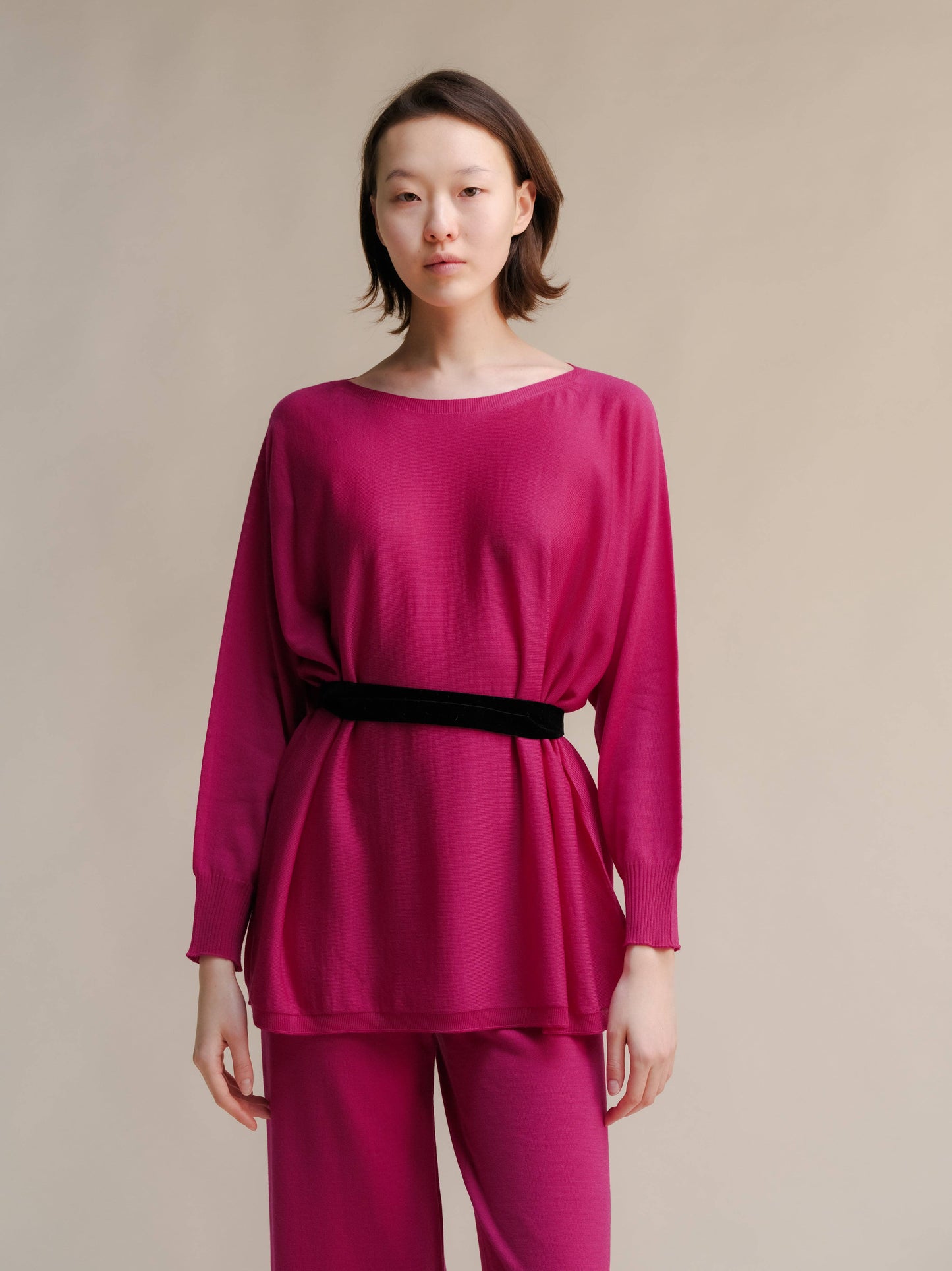 Pullover oversize a barchetta in lana merino extrafine