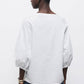 Blusa semplice in cotone con maniche a 3/4 e scollo a barca