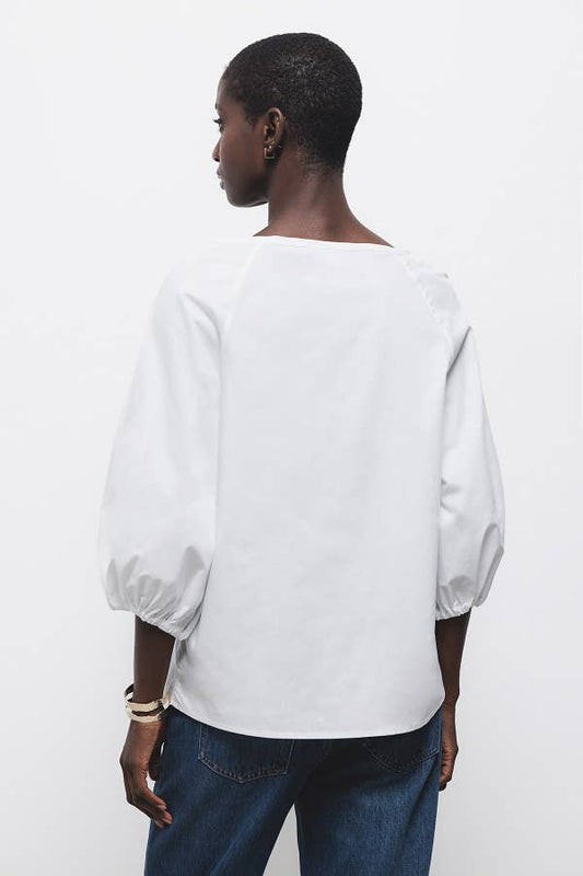 Blusa semplice in cotone con maniche a 3/4 e scollo a barca