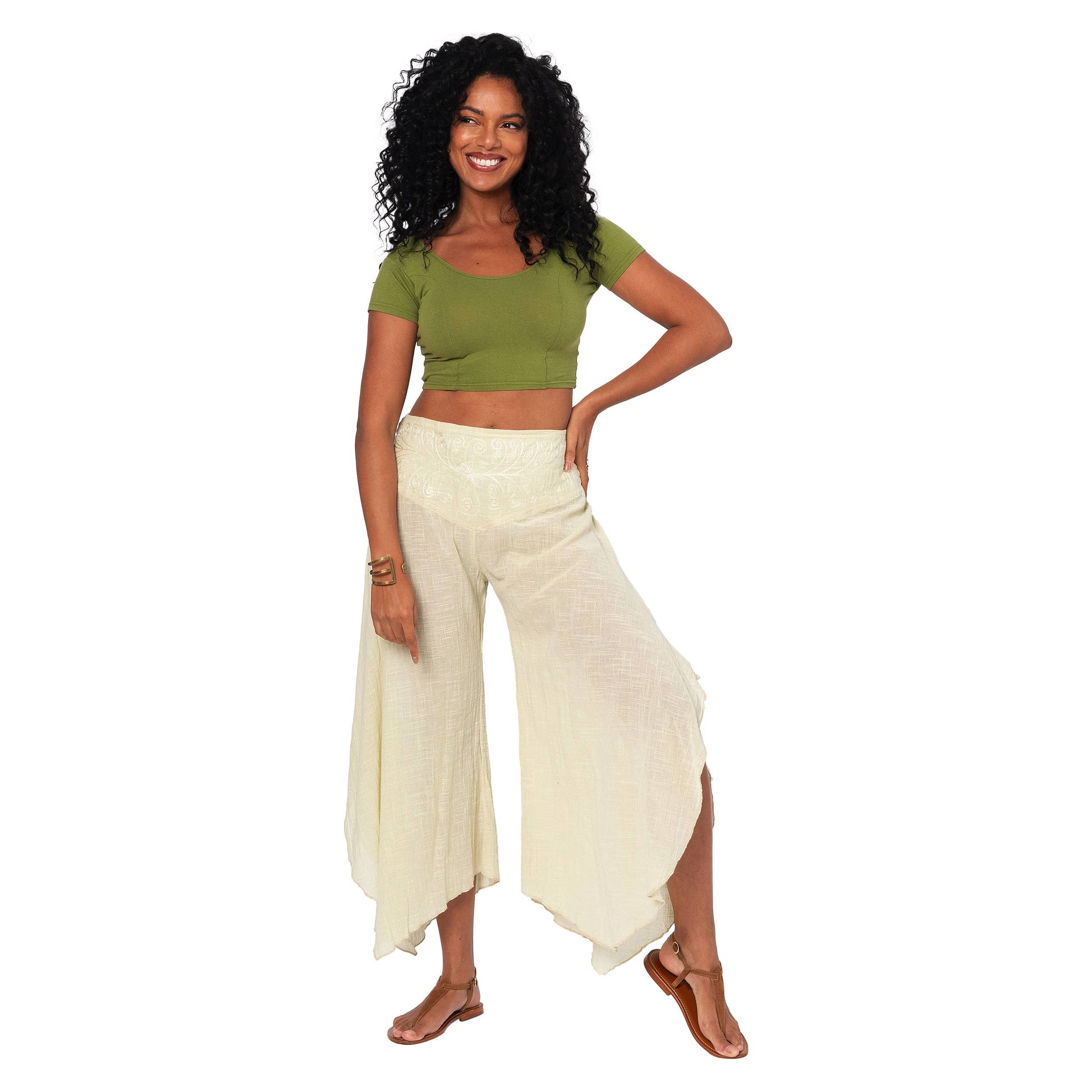 Pantaloni estivi asimmetrici in cotone crema