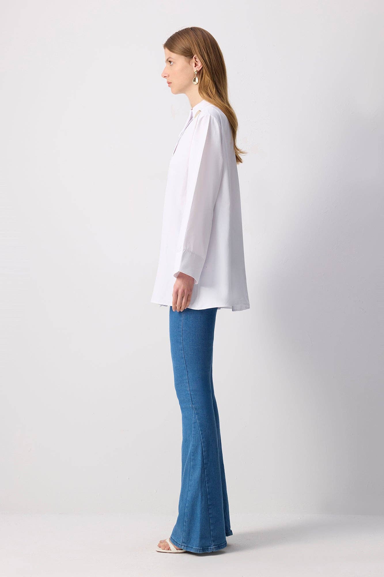 Camicia asimmetrica in popeline ecrù