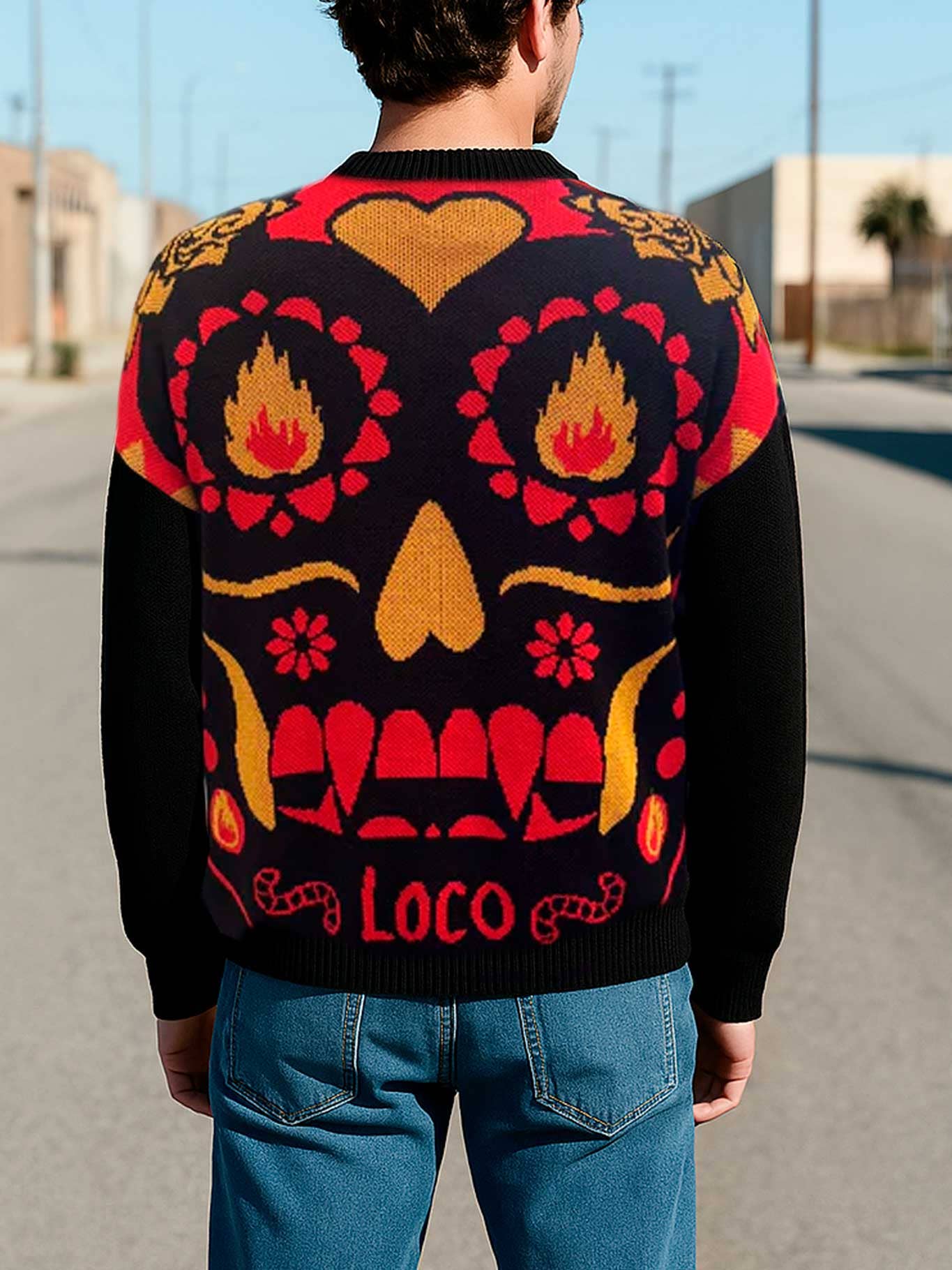 Maglione unisex con teschio messicano in cotone biologico