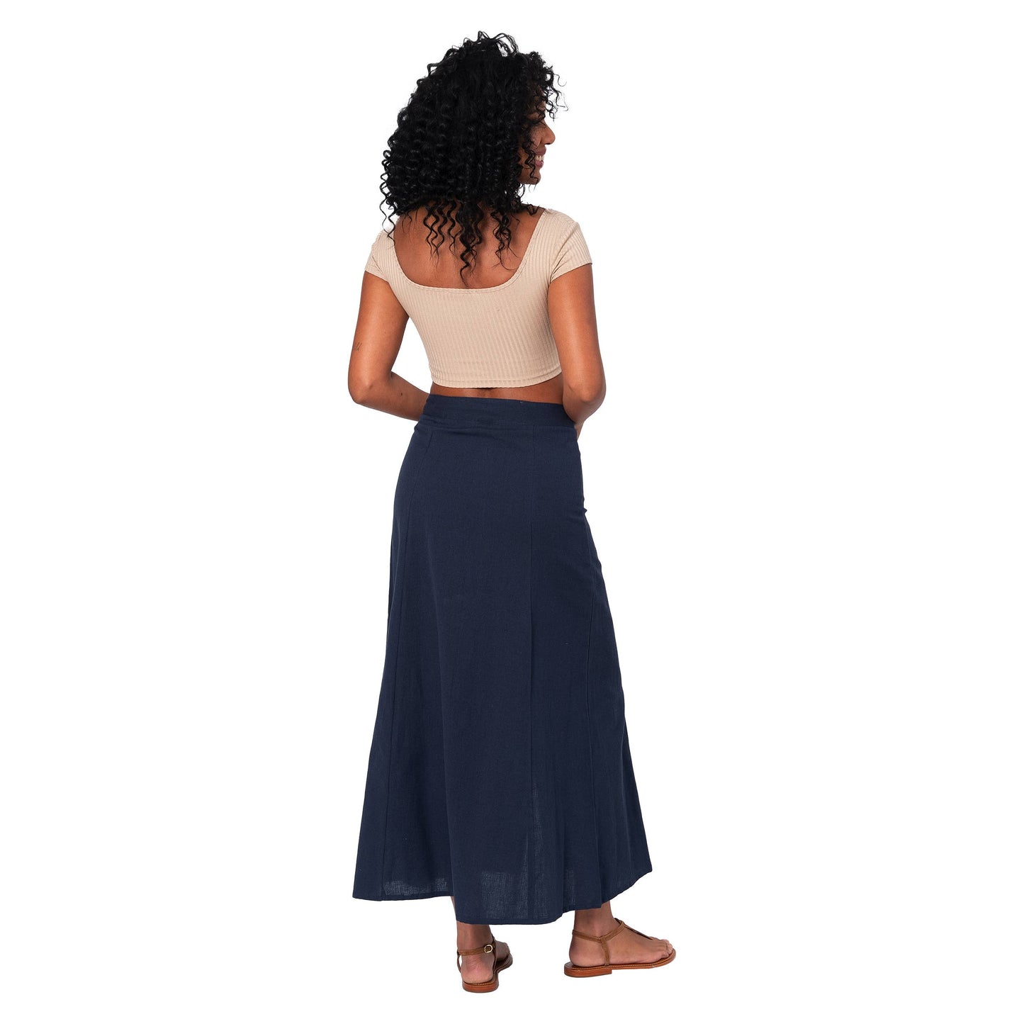 Gonna lunga estiva in cotone e lino blu navy