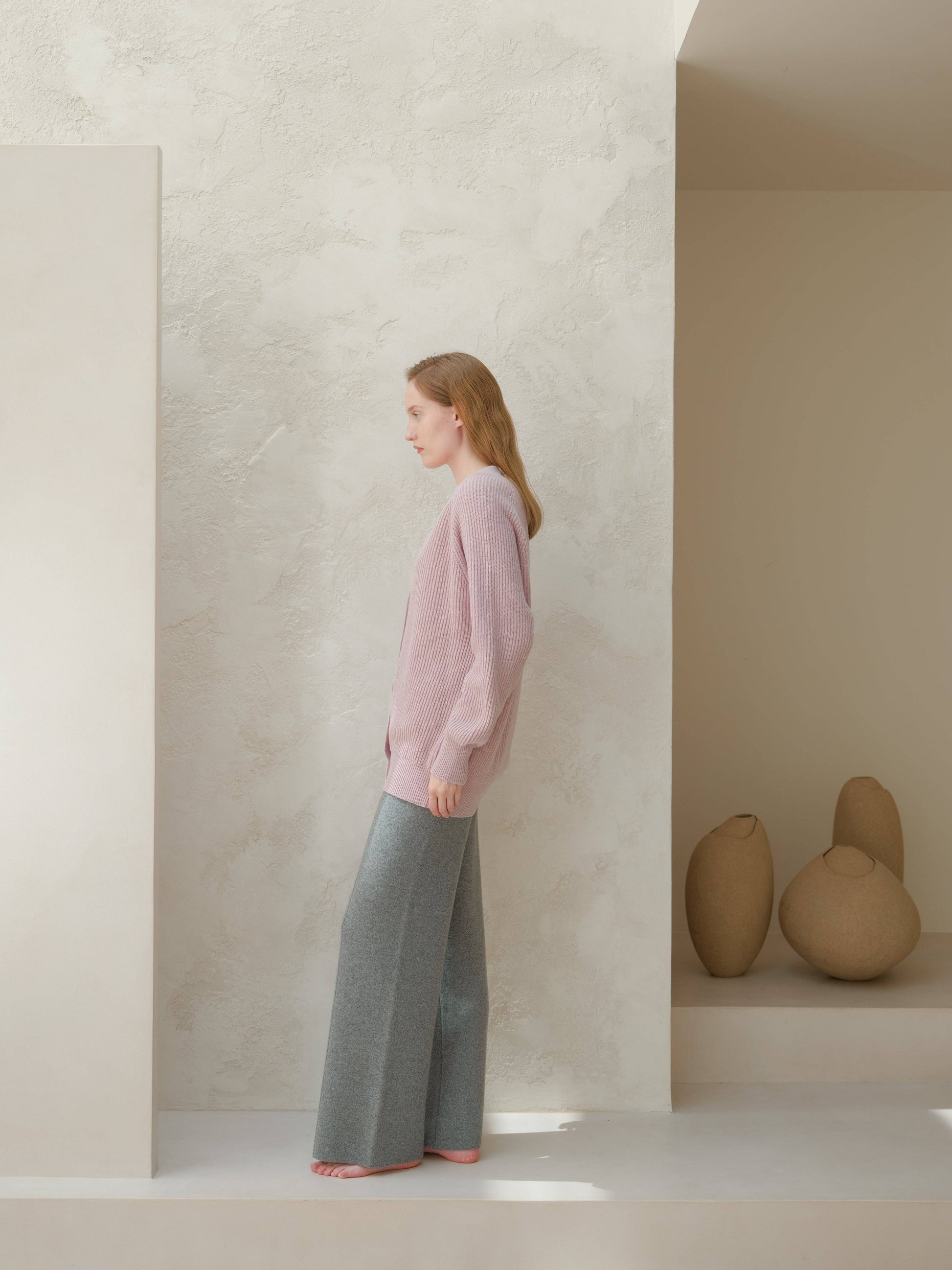 Cardigan lungo a coste in misto cashmere