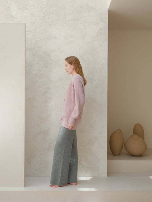 Cardigan lungo a coste in misto cashmere