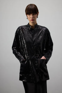 Kimono di paillettes nero con cintura