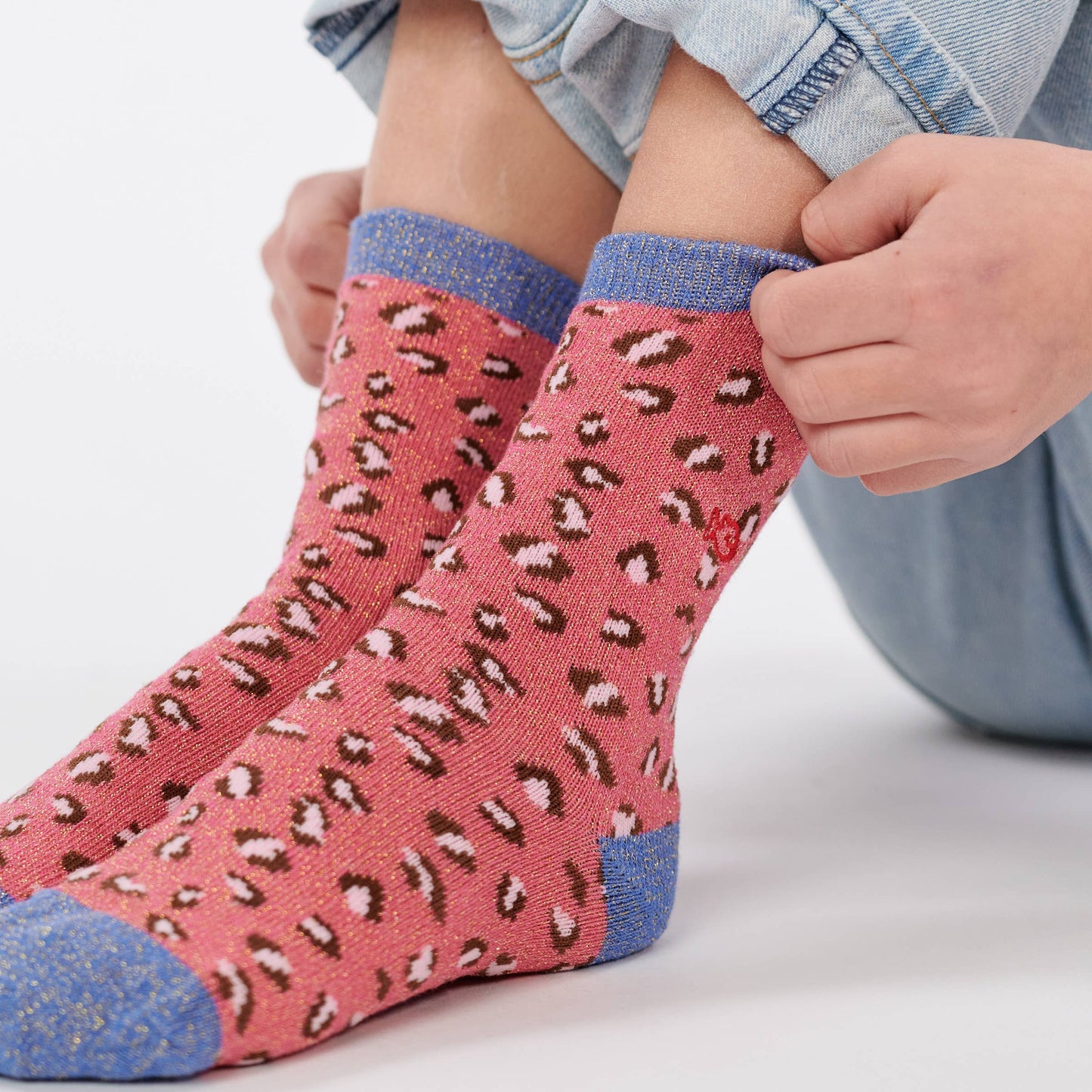 Calzini bambina leopardati glitter rosa